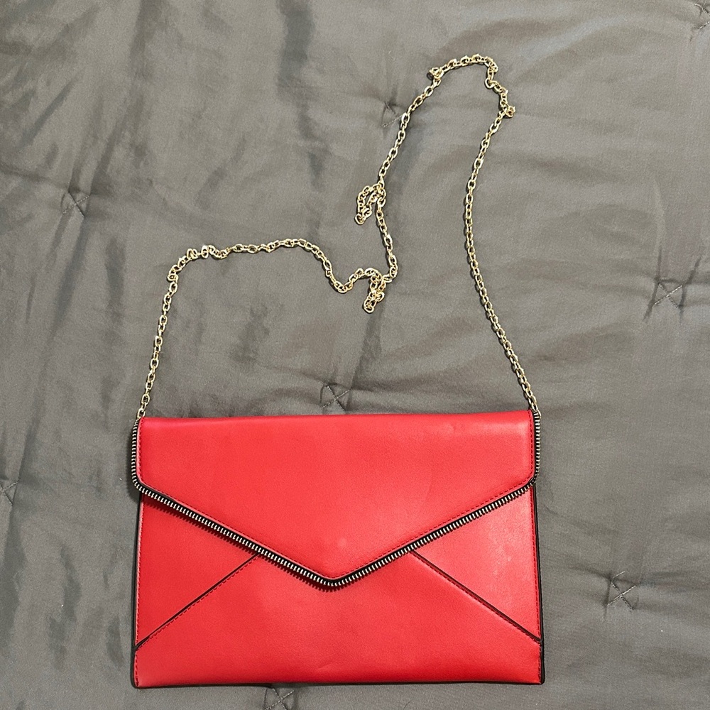 Urban Expressions Red Envelope Clutch with Gold Chain